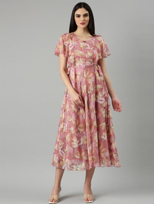 coral floral a-line dress - 20383392 - Standard Image - 0
