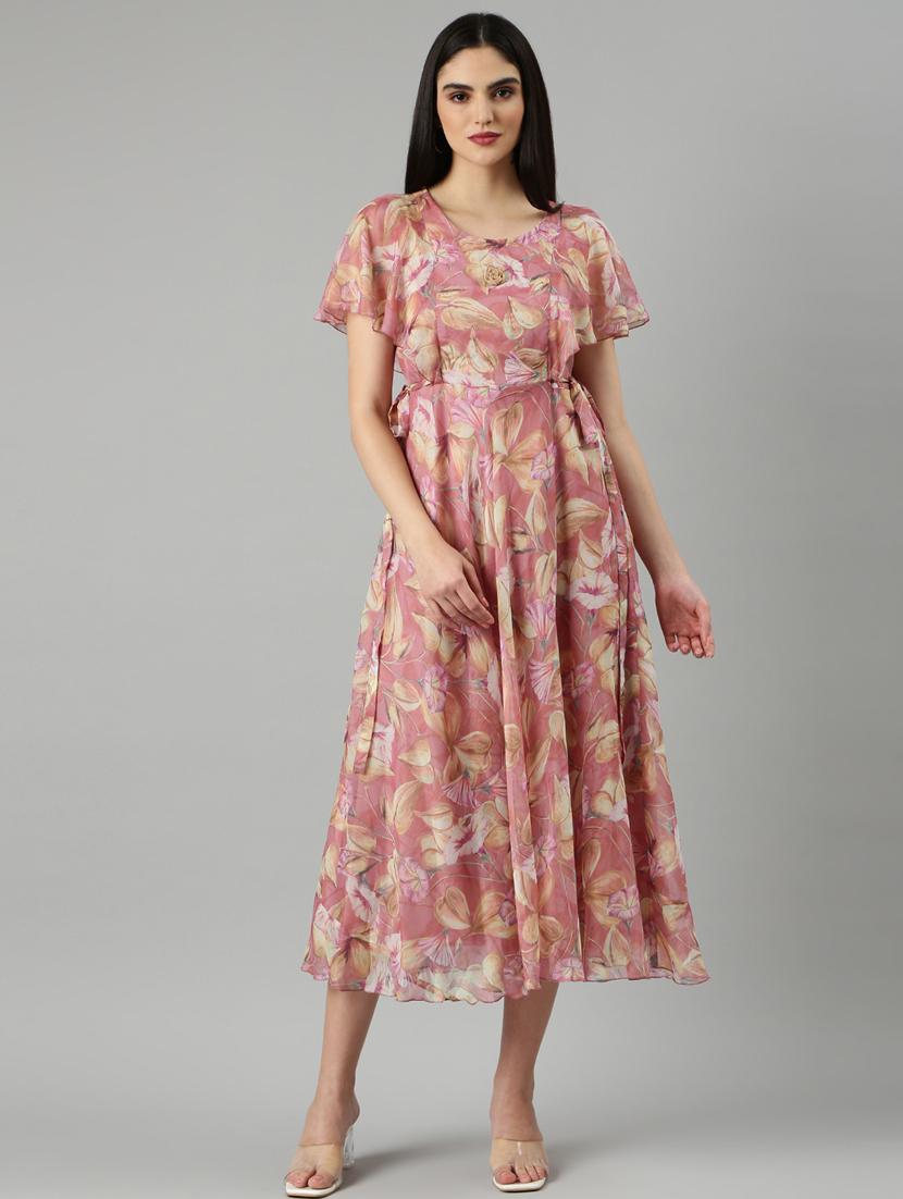 coral floral a-line dress - 20383392 - Zoom Image - 0