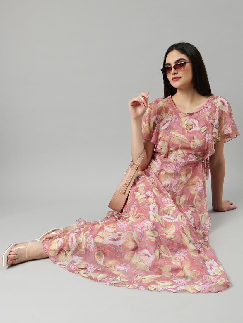 coral floral a-line dress - 20383392 - Standard Image - 3