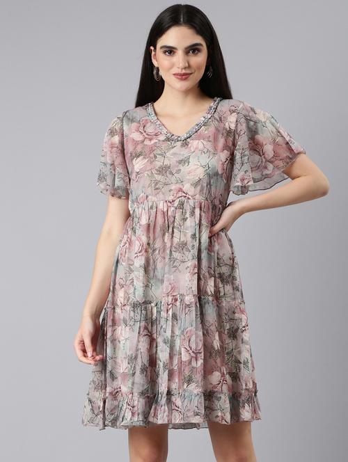 women multi color floral cotton empire line dress - 20383394 -  Standard Image - 0