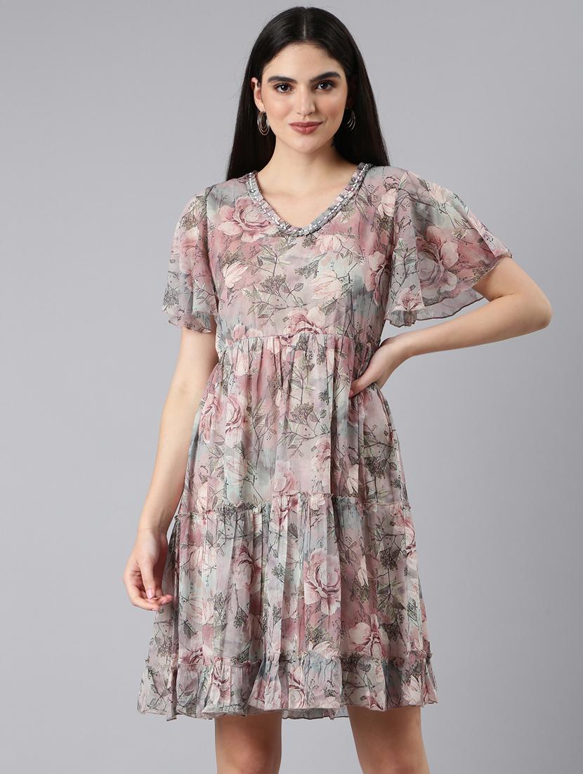 women multi color floral cotton empire line dress - 20383394 -  Zoom Image - 0