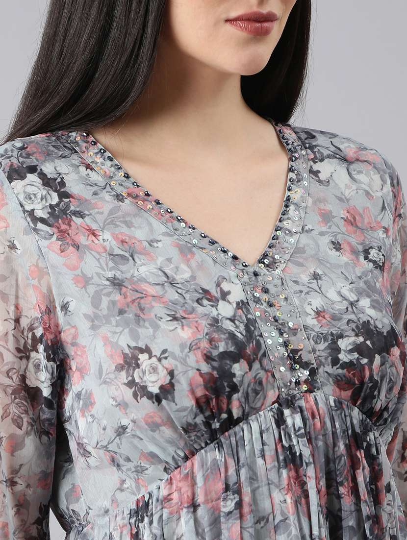 grey floral empire line dress - 20383395 -  Standard Image - 5