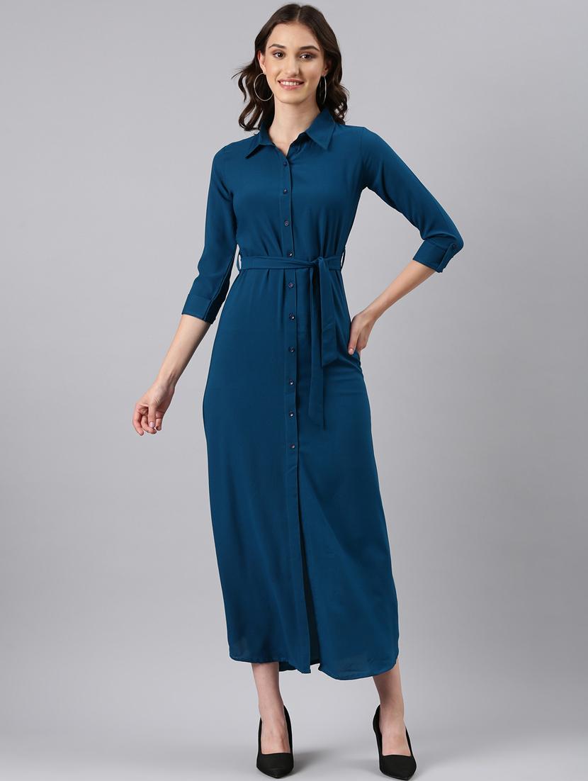 teal solid shirt dress - 20383397 -  Zoom Image - 0