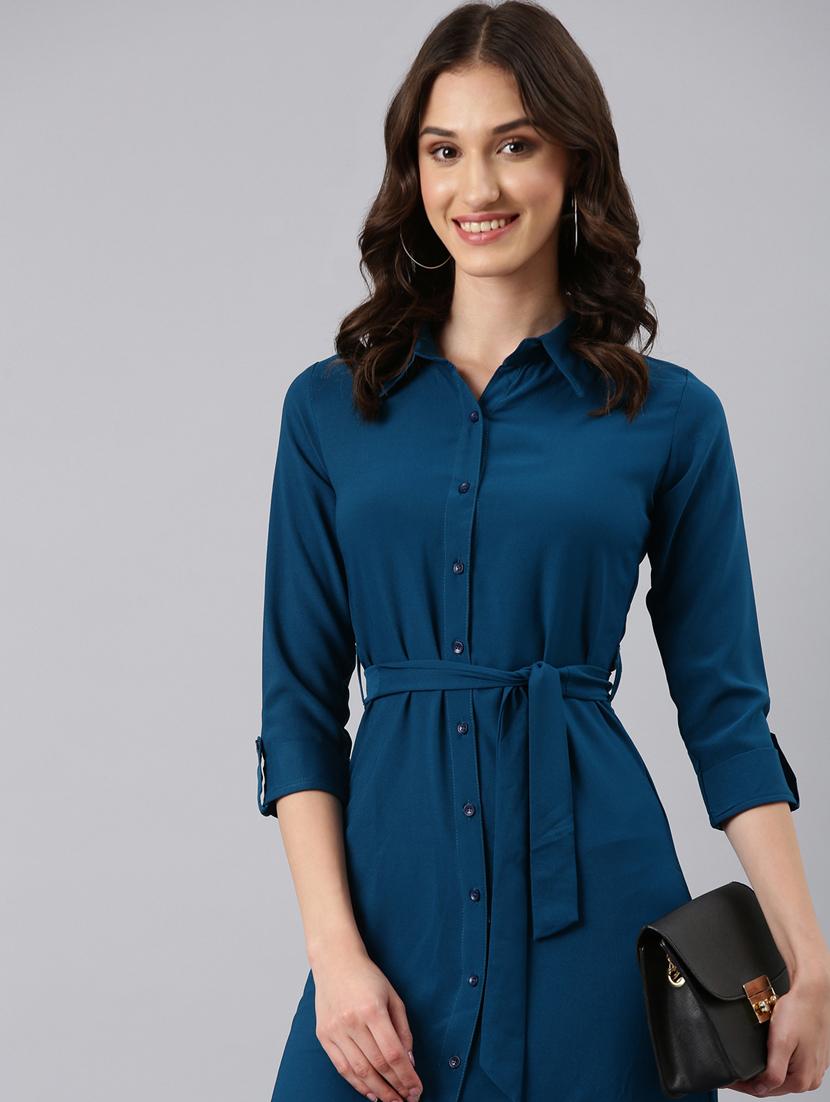 teal solid shirt dress - 20383397 - Standard Image - 3