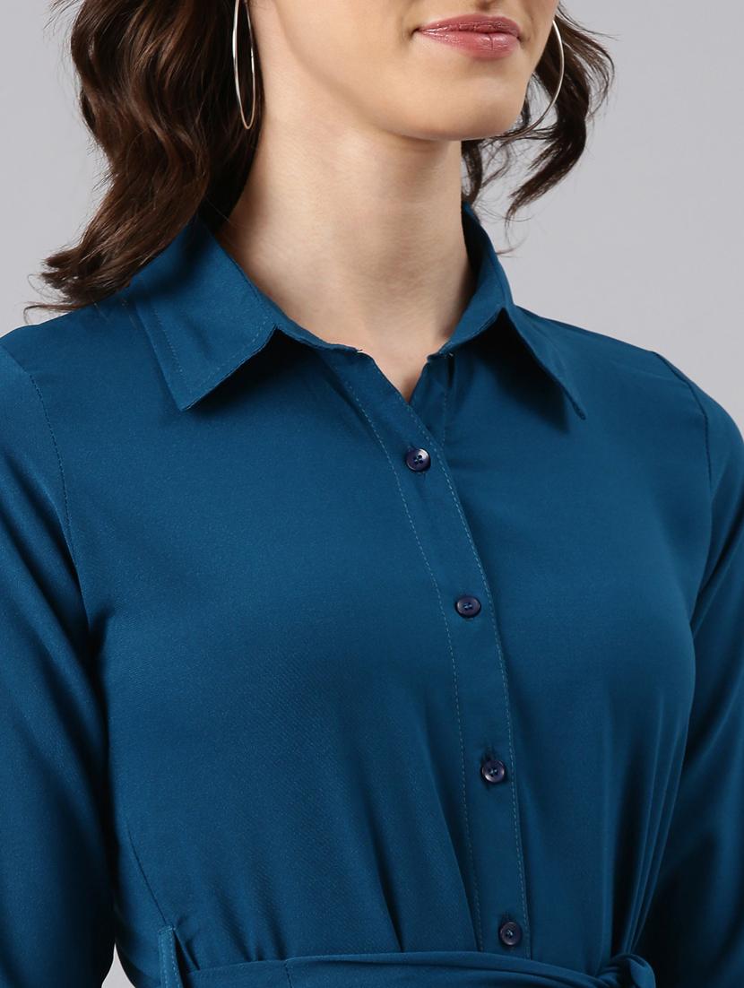teal solid shirt dress - 20383397 - Standard Image - 5