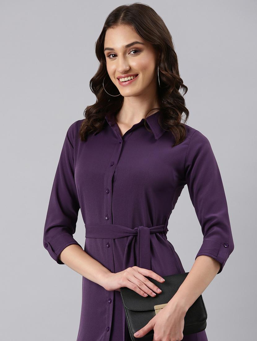 women purple georgette shirt dress - 20383399 - Standard Image - 3