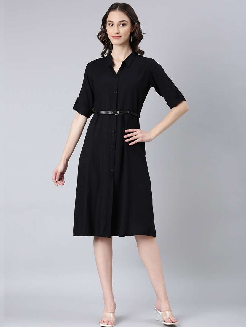 black solid shirt dress with belt