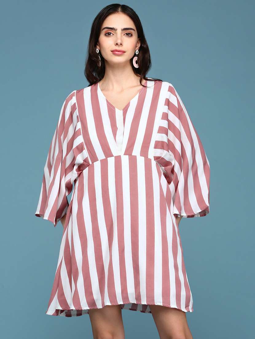 pink striped a-line dress