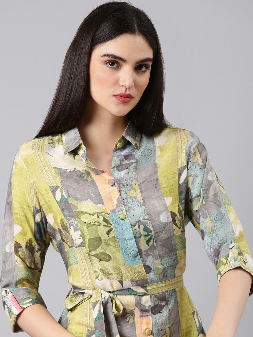 women multi color printed nylon shirt dress - 20383407 - Standard Image - 3