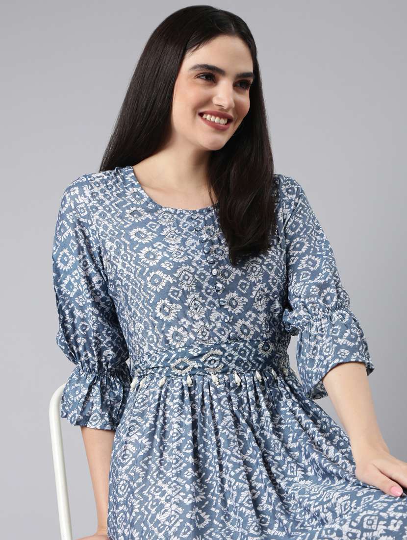 grey printed fit & flare ethnic dress - 20383408 -  Standard Image - 3
