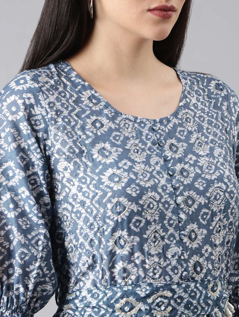 grey printed fit & flare ethnic dress - 20383408 -  Standard Image - 5