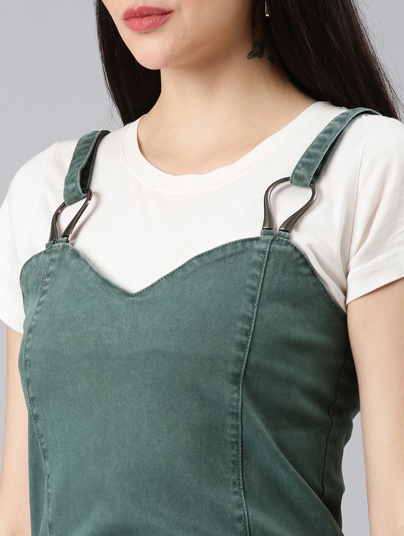 olive solid pinafore dress - 20383412 - Standard Image - 5