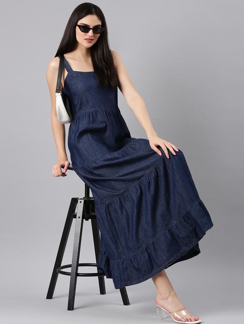 navy blue solid tiered dress - 20383413 - Standard Image - 3