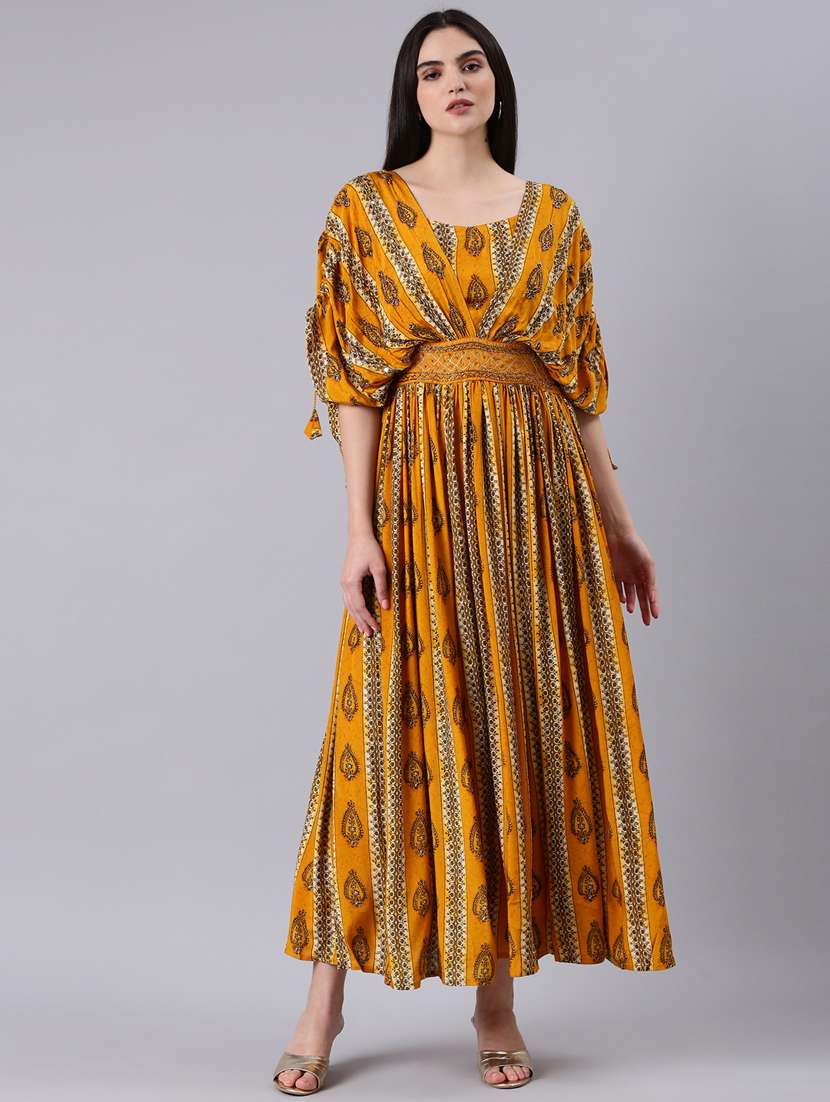 mustard printed maxi dress - 20383420 -  Zoom Image - 0