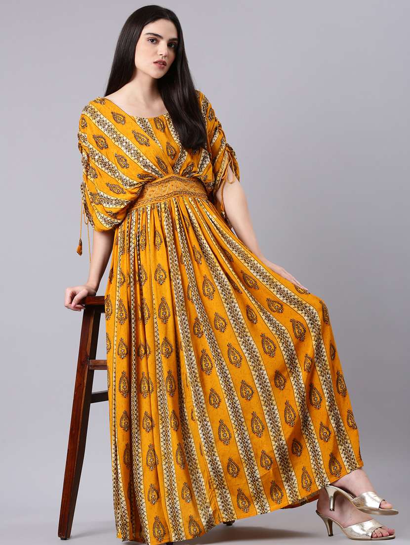 mustard printed maxi dress - 20383420 - Standard Image - 3