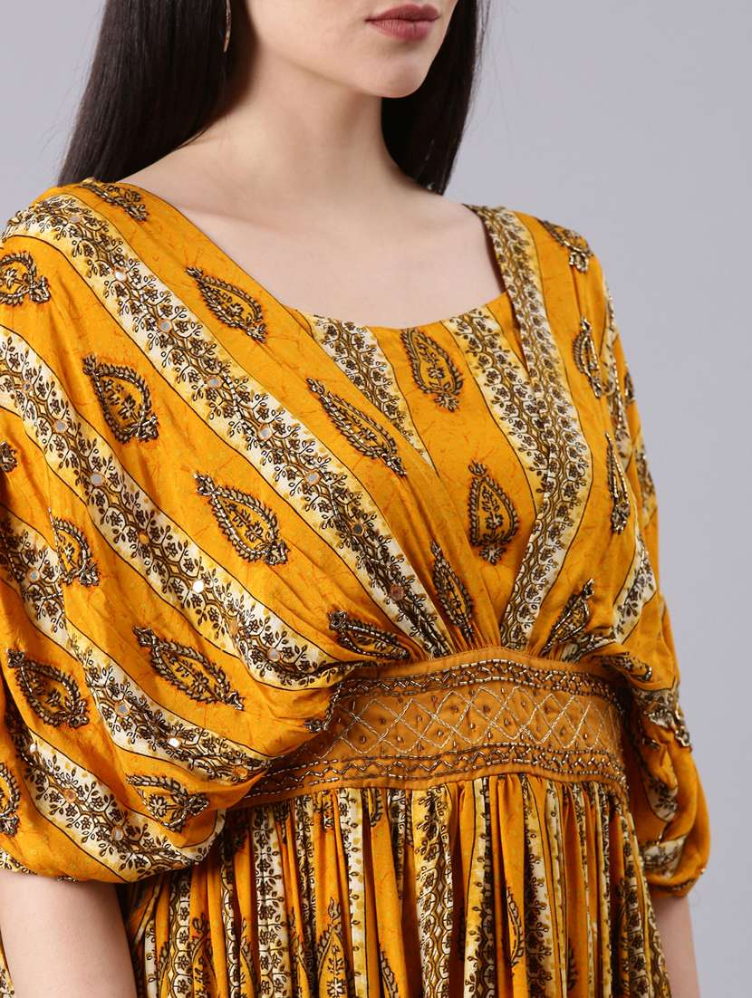 mustard printed maxi dress - 20383420 - Standard Image - 5
