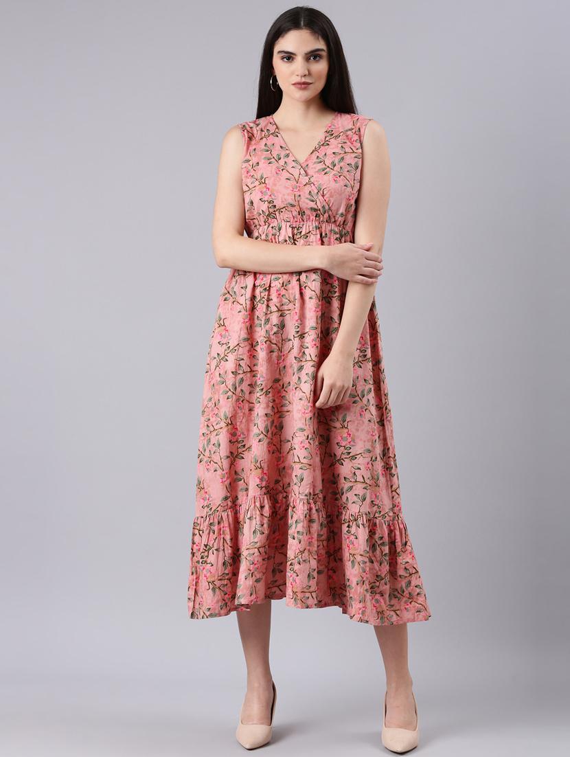 peach floral a-line dress - 20383421 - Zoom Image - 0