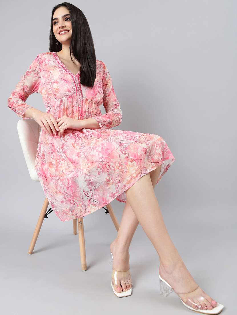 pink floral fit & flare dress - 20383423 - Standard Image - 3