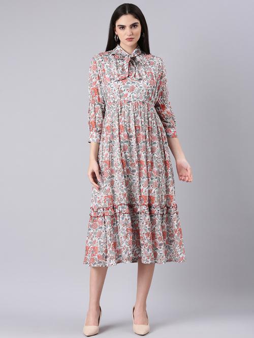 white floral a-line dress - 20383425 - Standard Image - 0