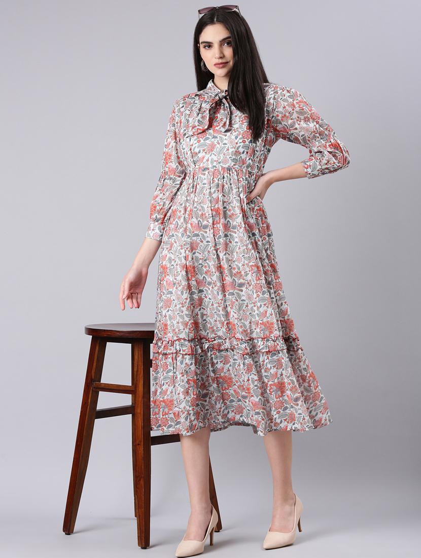 white floral a-line dress - 20383425 - Standard Image - 3