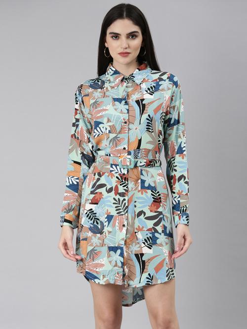 multi color tropical print shirt dress - 20383433 - Standard Image - 0