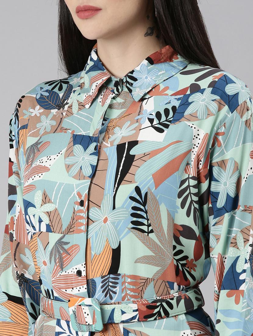 multi color tropical print shirt dress - 20383433 - Standard Image - 5