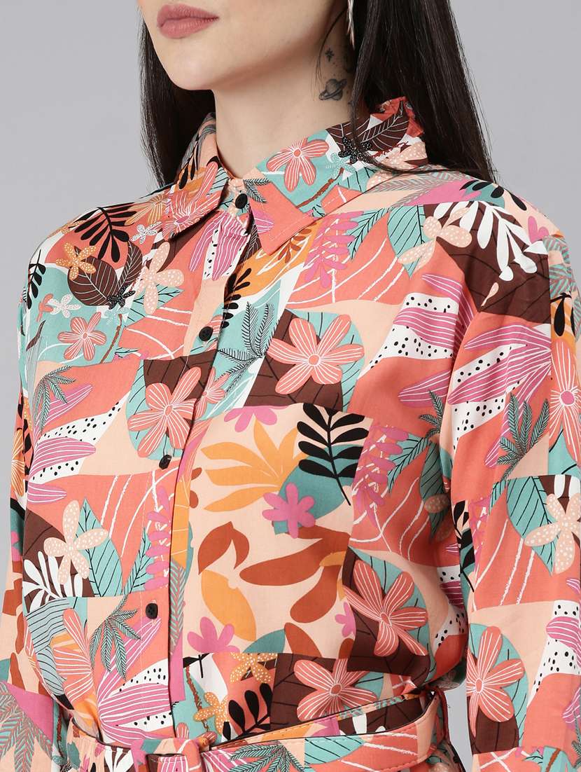 multi color tropical print shirt dress - 20383434 -  Standard Image - 5