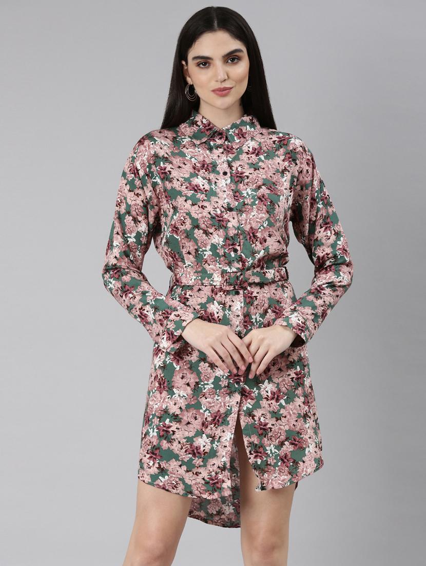 olive floral shirt dress - 20383436 - Zoom Image - 0