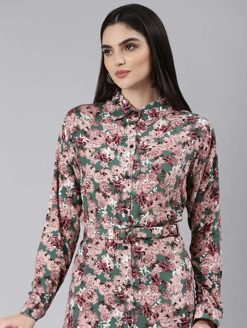 olive floral shirt dress - 20383436 - Standard Image - 3