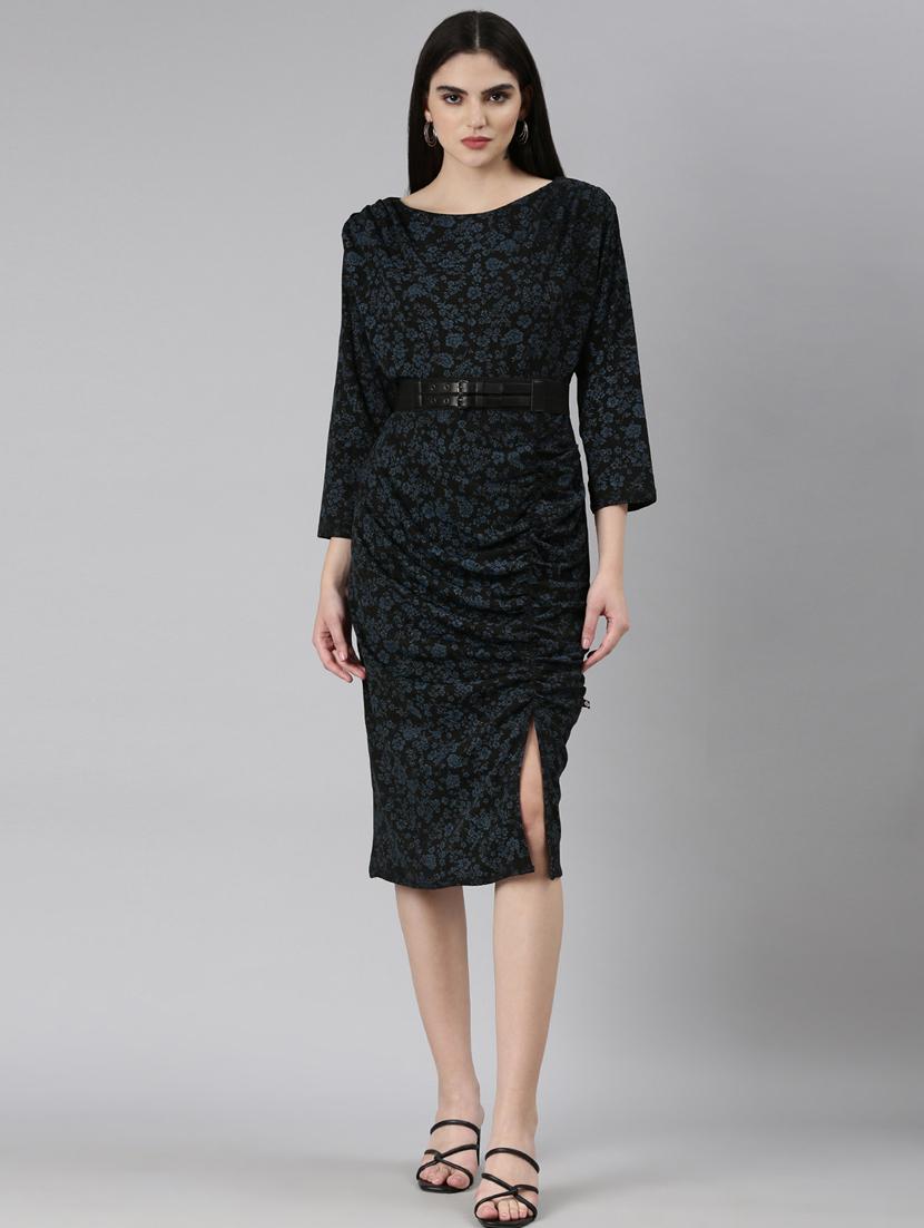 black self designed long sleeves dress - 20383437 -  Zoom Image - 0