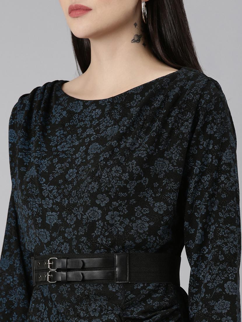 black self designed long sleeves dress - 20383437 - Standard Image - 5