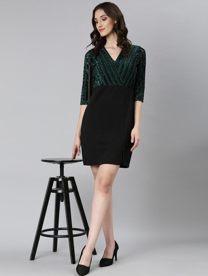 green self designed bodycon dress - 20383445 - Standard Image - 3