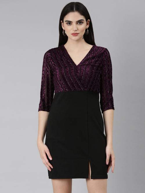 purple self design bodycon dress - 20383446 - Standard Image - 0