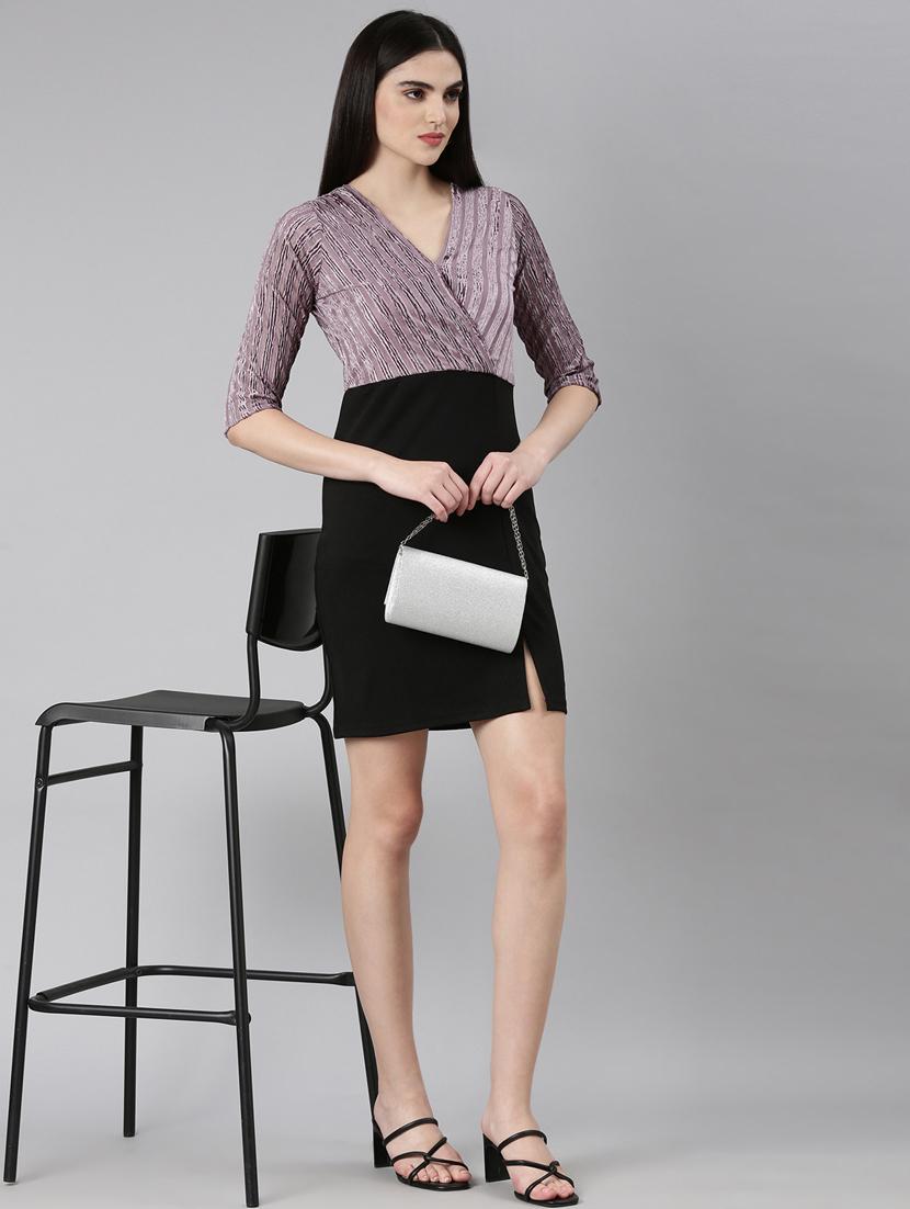 purple self designed bodycon dress - 20383447 - Standard Image - 3