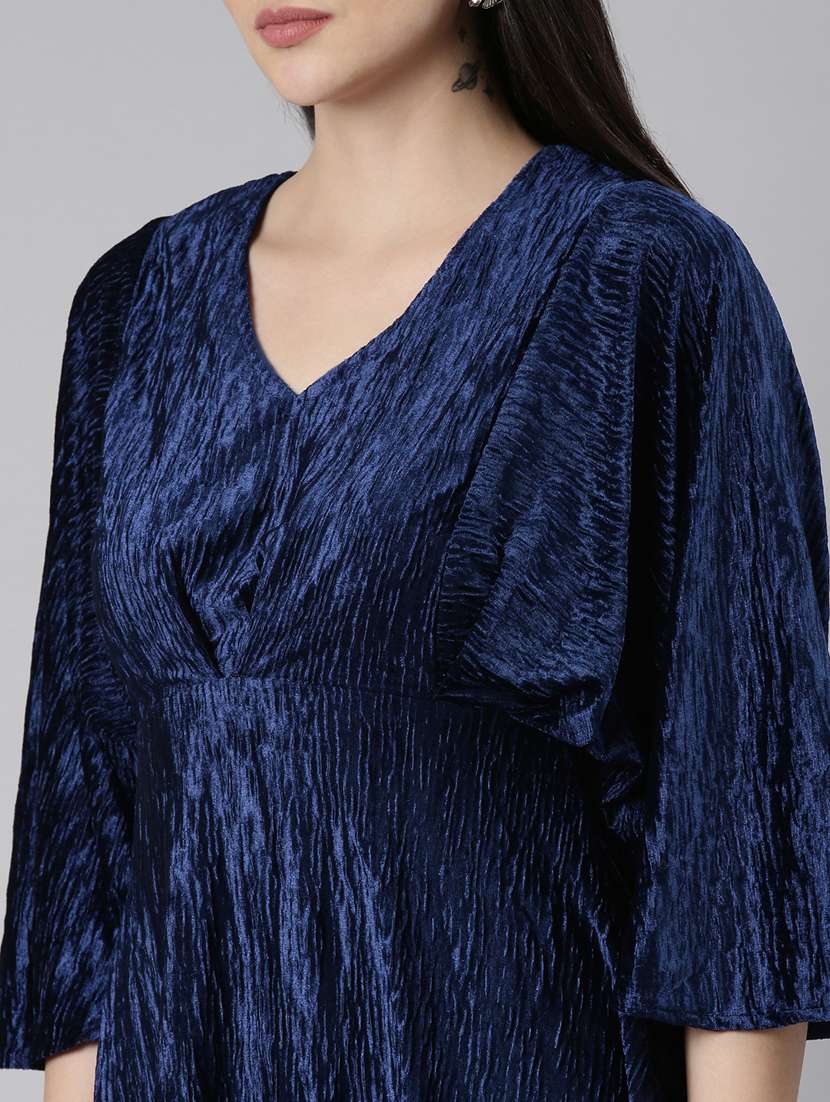 navy blue self design a-line dress - 20383454 -  Standard Image - 5