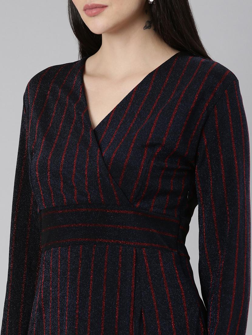 navy blue stripes wrap dress - 20383458 - Standard Image - 5
