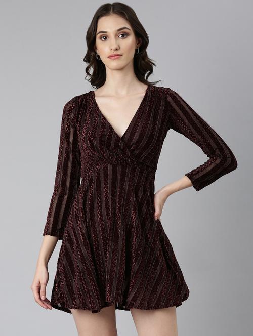 coffee brown self design a-line dress - 20383459 - Standard Image - 0