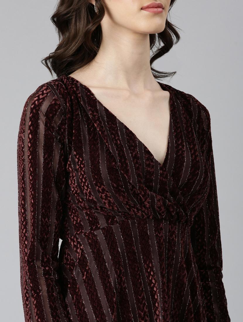 coffee brown self design a-line dress - 20383459 - Standard Image - 5