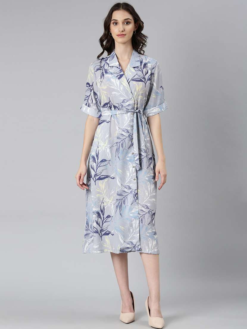 grey tropical printed wrap dress - 20383463 -  Zoom Image - 0