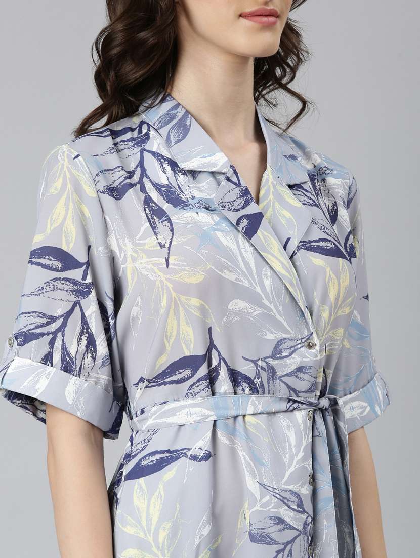 grey tropical printed wrap dress - 20383463 - Standard Image - 5
