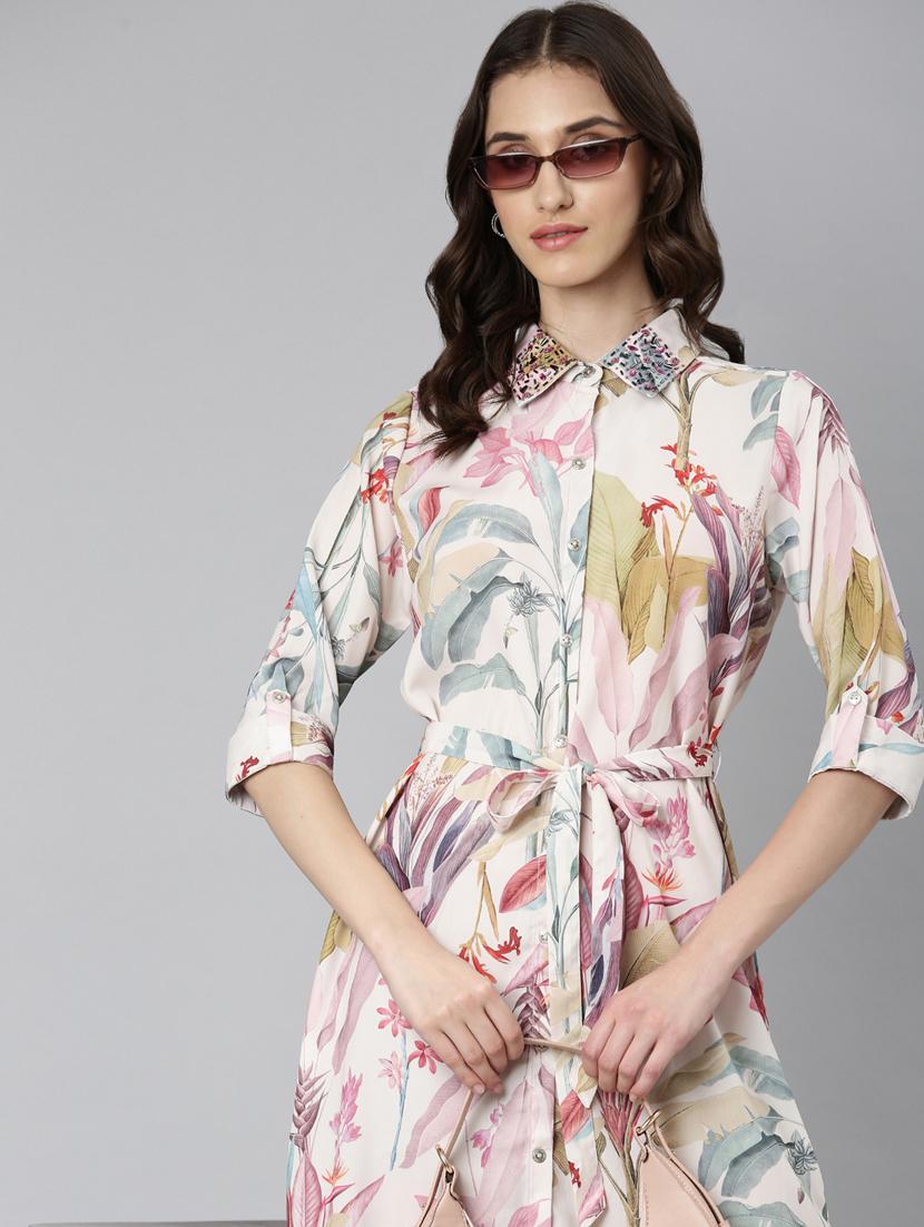 women multi color printed cotton shirt dress - 20383464 - Standard Image - 3