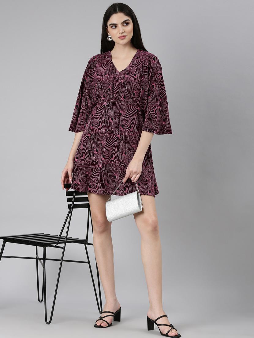 pink self design a-line dress - 20383467 - Standard Image - 3
