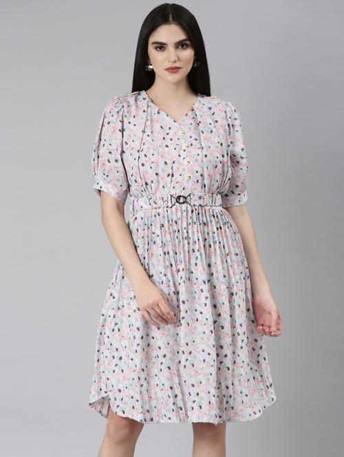 women multi color printed cotton fit & flare dress - 20383468 - Standard Image - 0