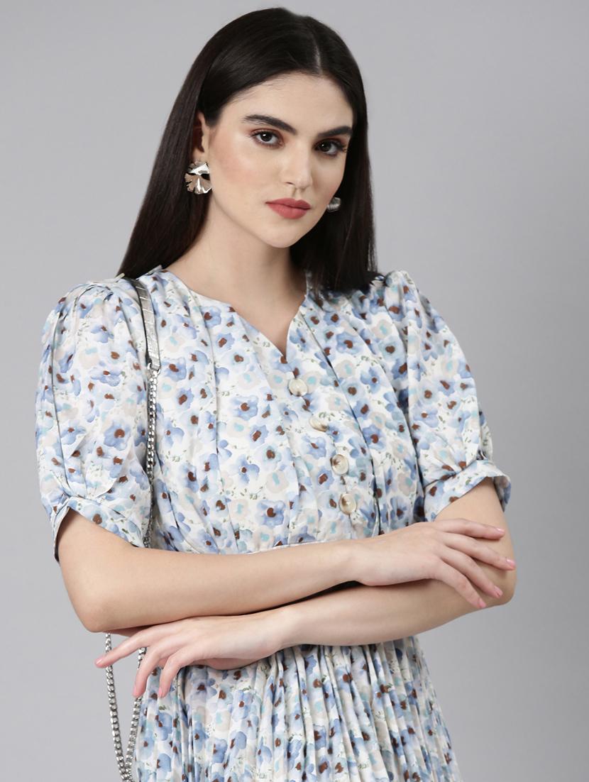off white floral fit & flare dress - 20383469 - Standard Image - 3
