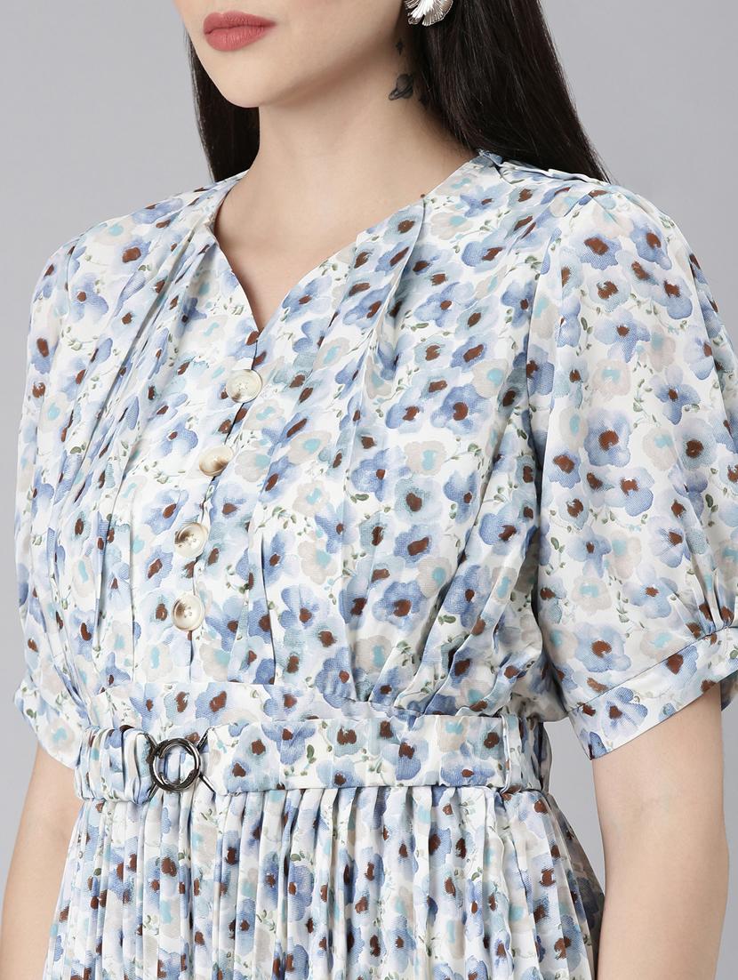 off white floral fit & flare dress - 20383469 - Standard Image - 5