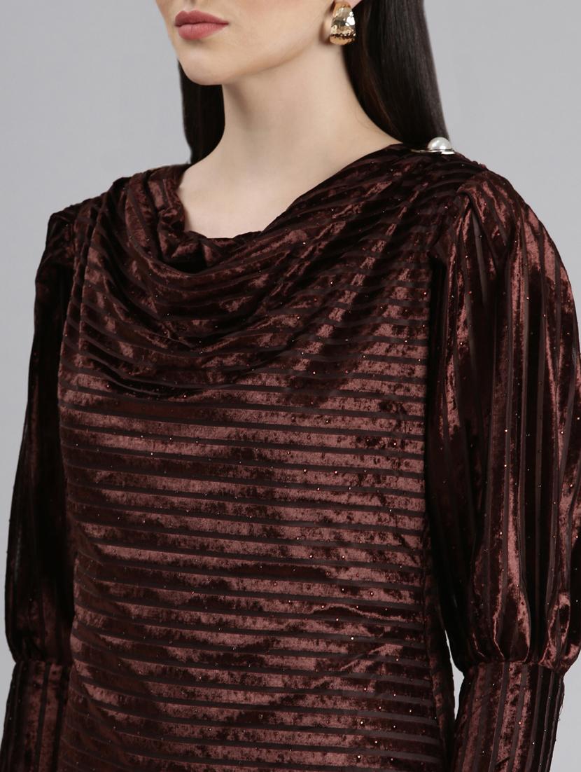 coffee brown self design asymmetric dress - 20383477 - Standard Image - 5