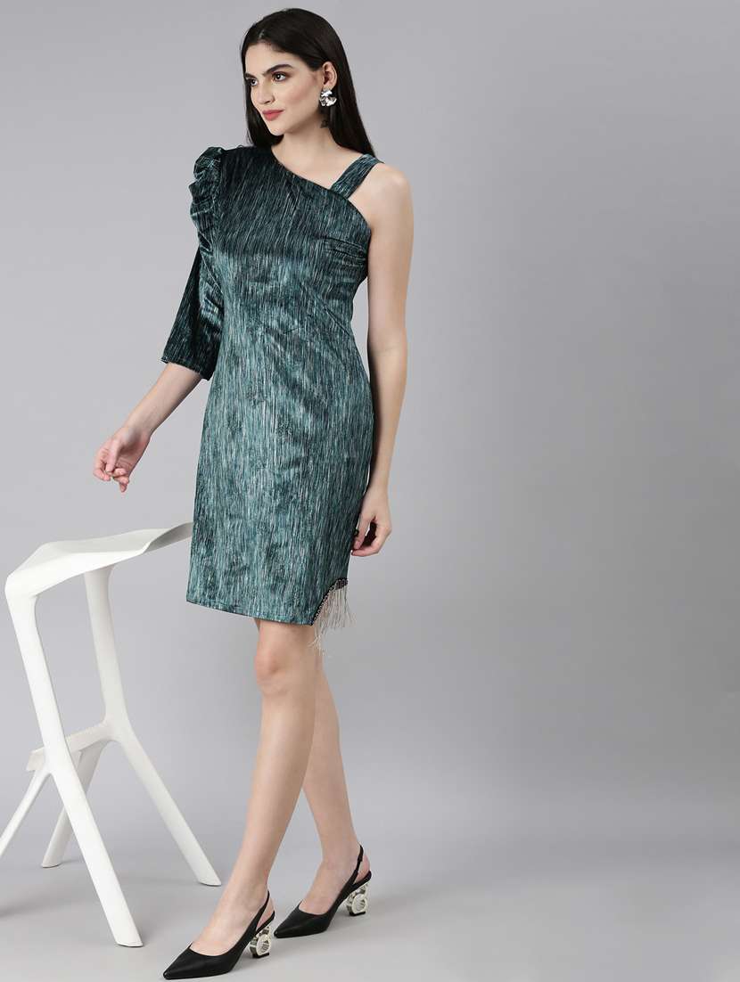 teal self designed bodycon dress - 20383481 -  Standard Image - 3