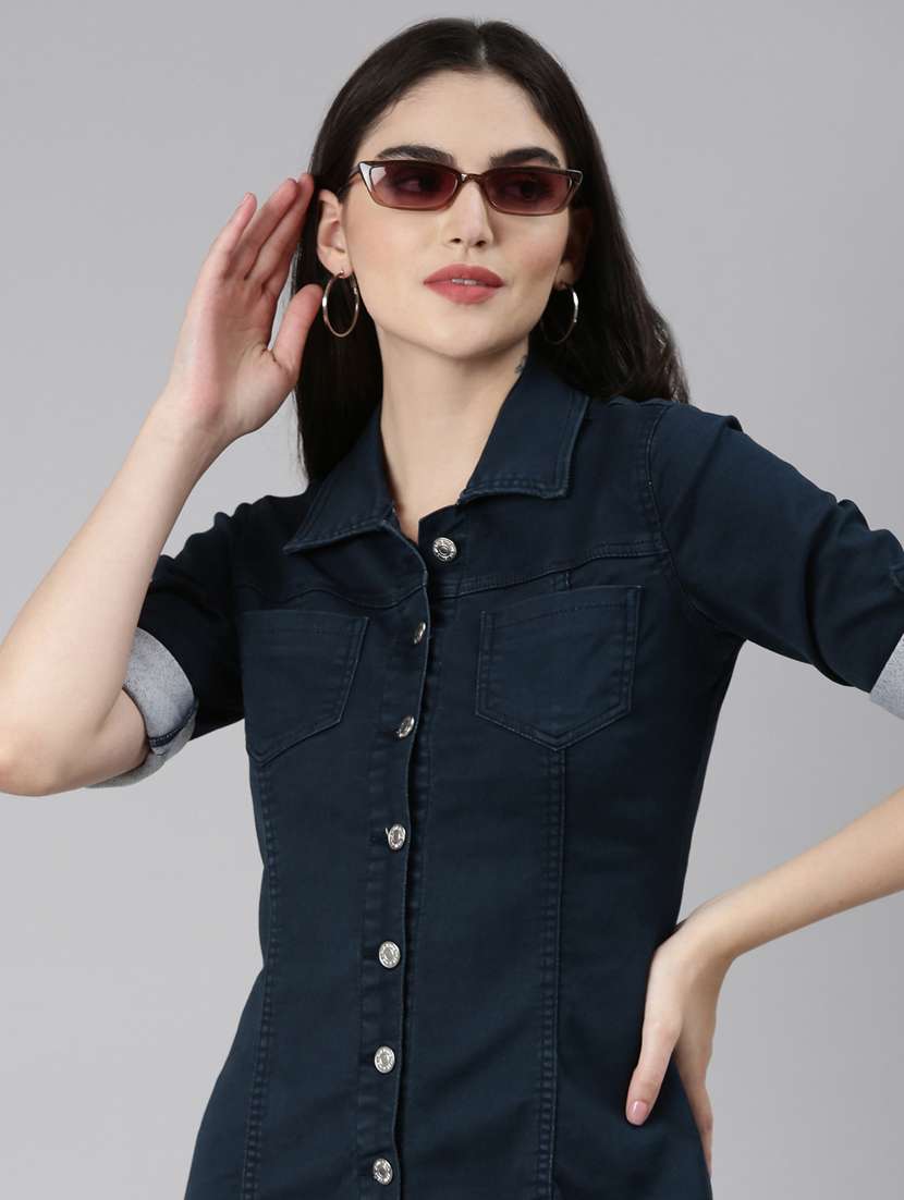 navy blue solid shift dress - 20383490 -  Standard Image - 3