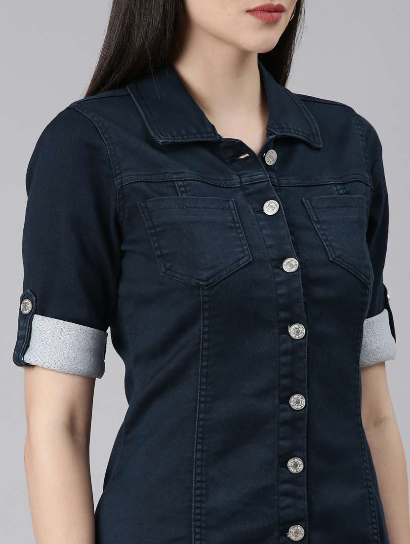 navy blue solid shift dress - 20383490 -  Standard Image - 5