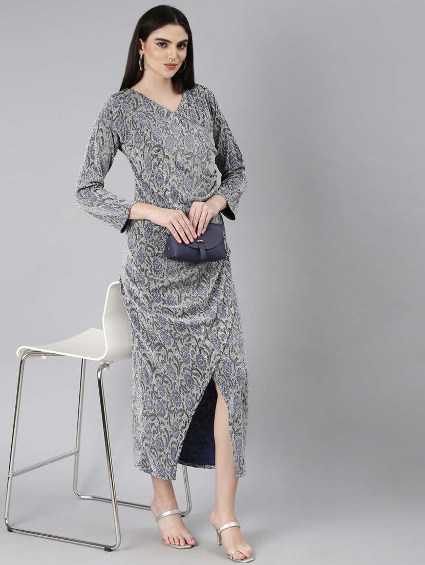 silver self design wrap dress - 20383492 -  Standard Image - 3